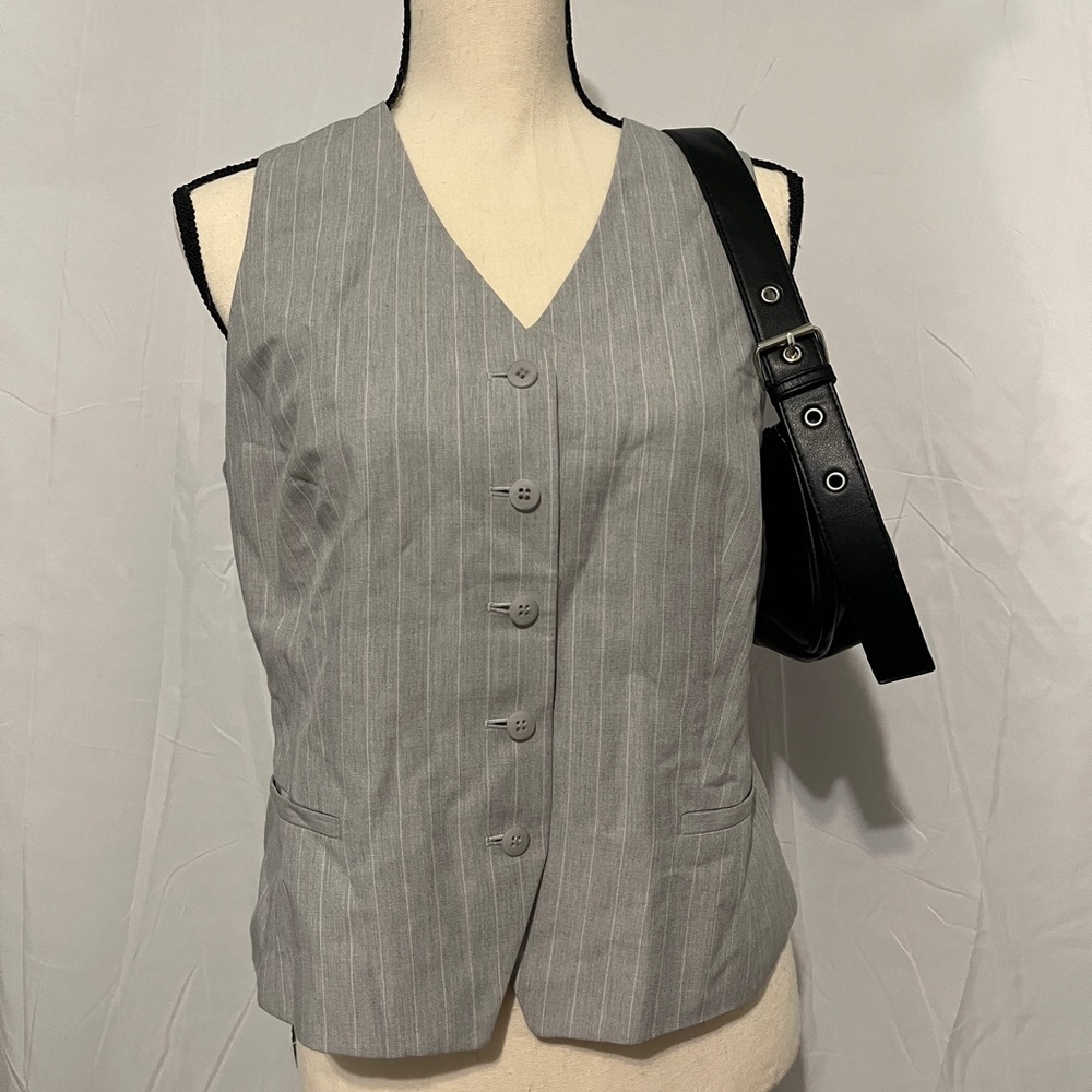 Ann Taylor Gray Pinstripe Vest Top